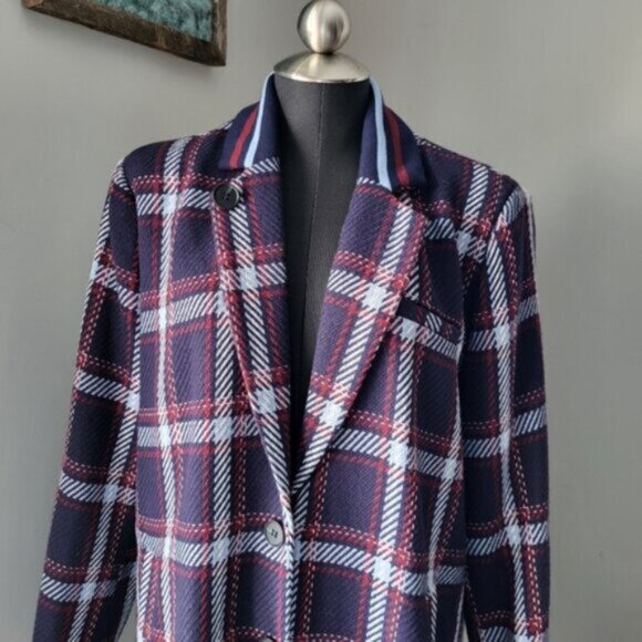 Long Tweed Blue Plaid Blazer Jacket YEST Outerwear Sz 14 Womens NEW - Picture 4 of 14